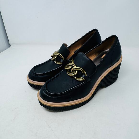 Dolce Vita Black Leather Chain Wedge Loafers Platform Heels Women’s Size 9 - Picture 1 of 14